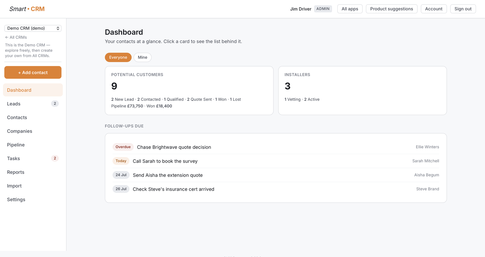 Smart CRM pipeline